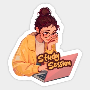 Cartoon girl with laptop Sticker